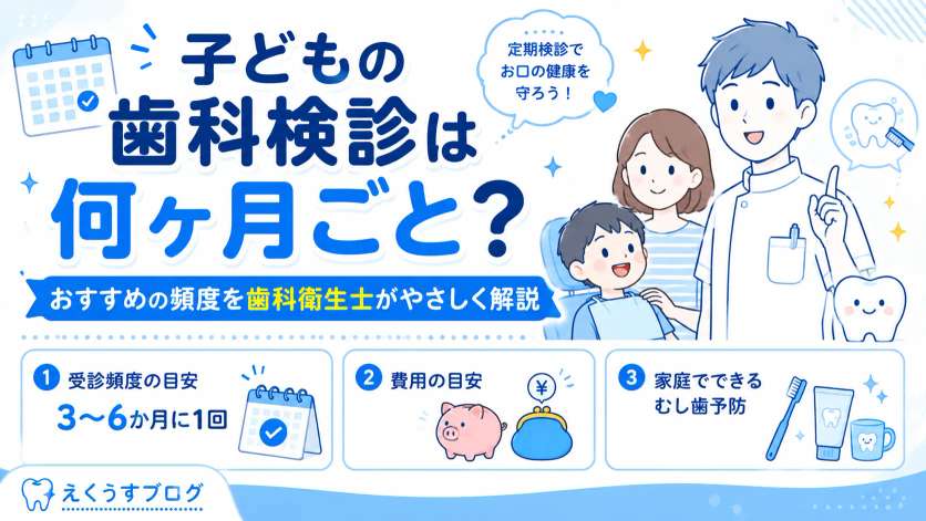 子どもの歯科検診は何ヶ月ごと？おすすめの受診頻度や費用、家庭でできるむし歯予防を歯科衛生士が解説したアイキャッチ画像